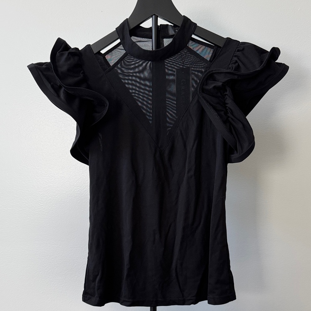 Gracia Black Ruffle Sleeve with Cutout Blouse size S